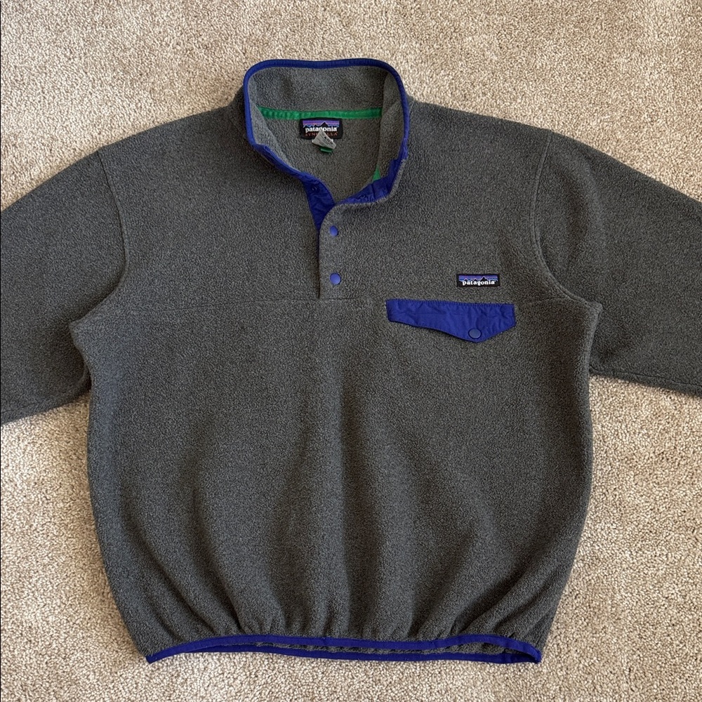 Patagonia Synchilla Grey Blue Snap T Fleece Pullover